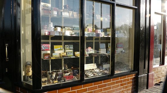 exterior of Preedy's tobacconist shop, Oldbury Buildings, at the